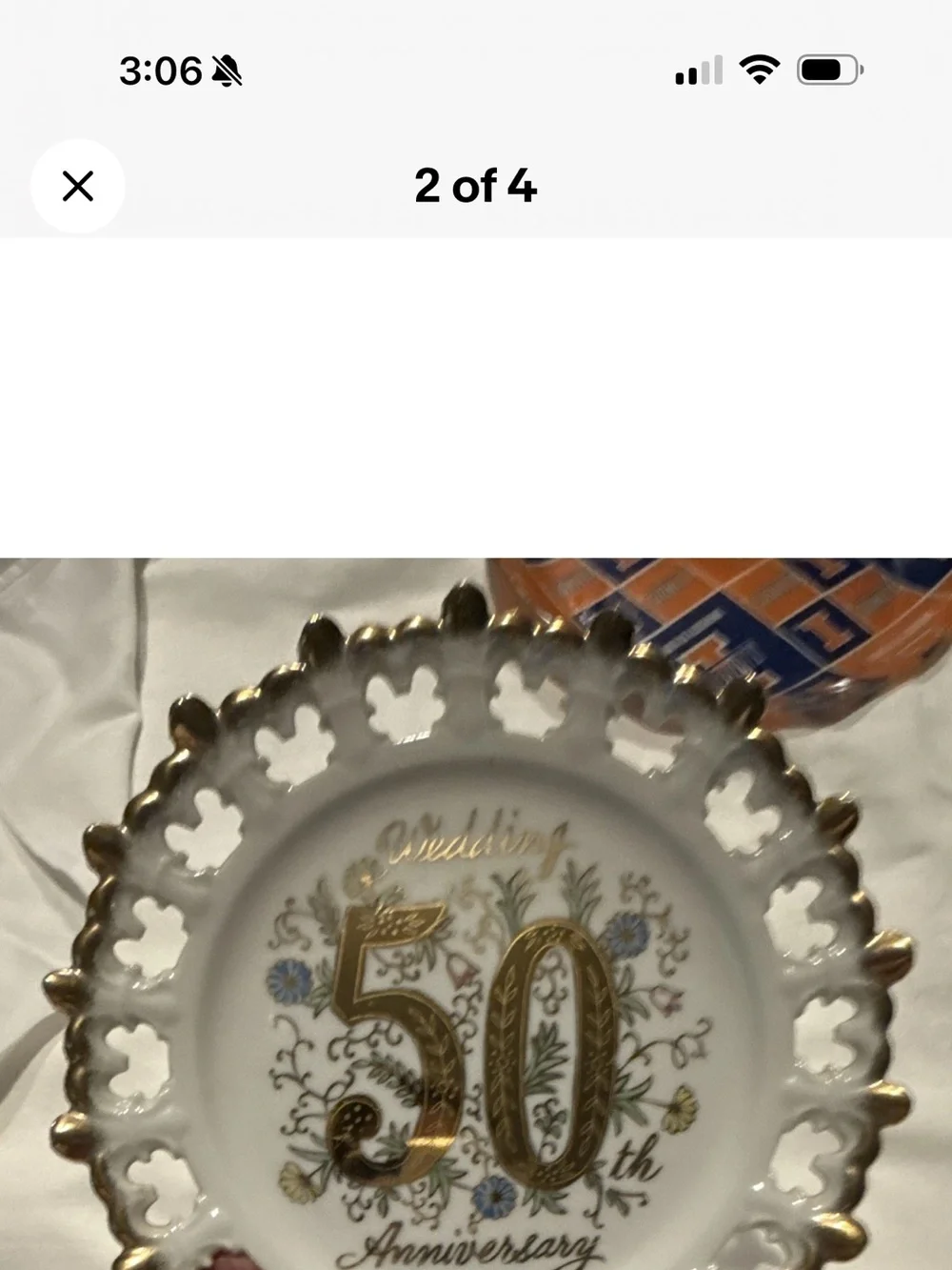 50th Anniversary Decorative Commemorative Plate - Gold and White